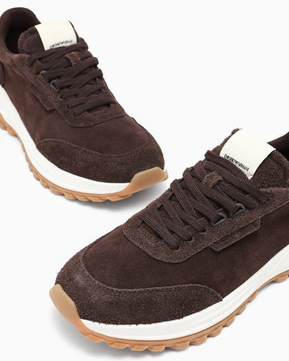 Emporio Armani Eagle Club Capsule Collection Suede Sneakers Brown