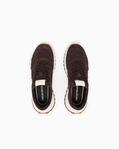Emporio Armani Eagle Club Capsule Collection Suede Sneakers Brown