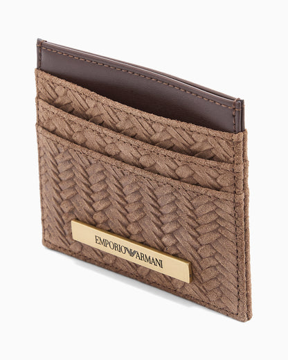 Emporio Armani embossed suede card holder