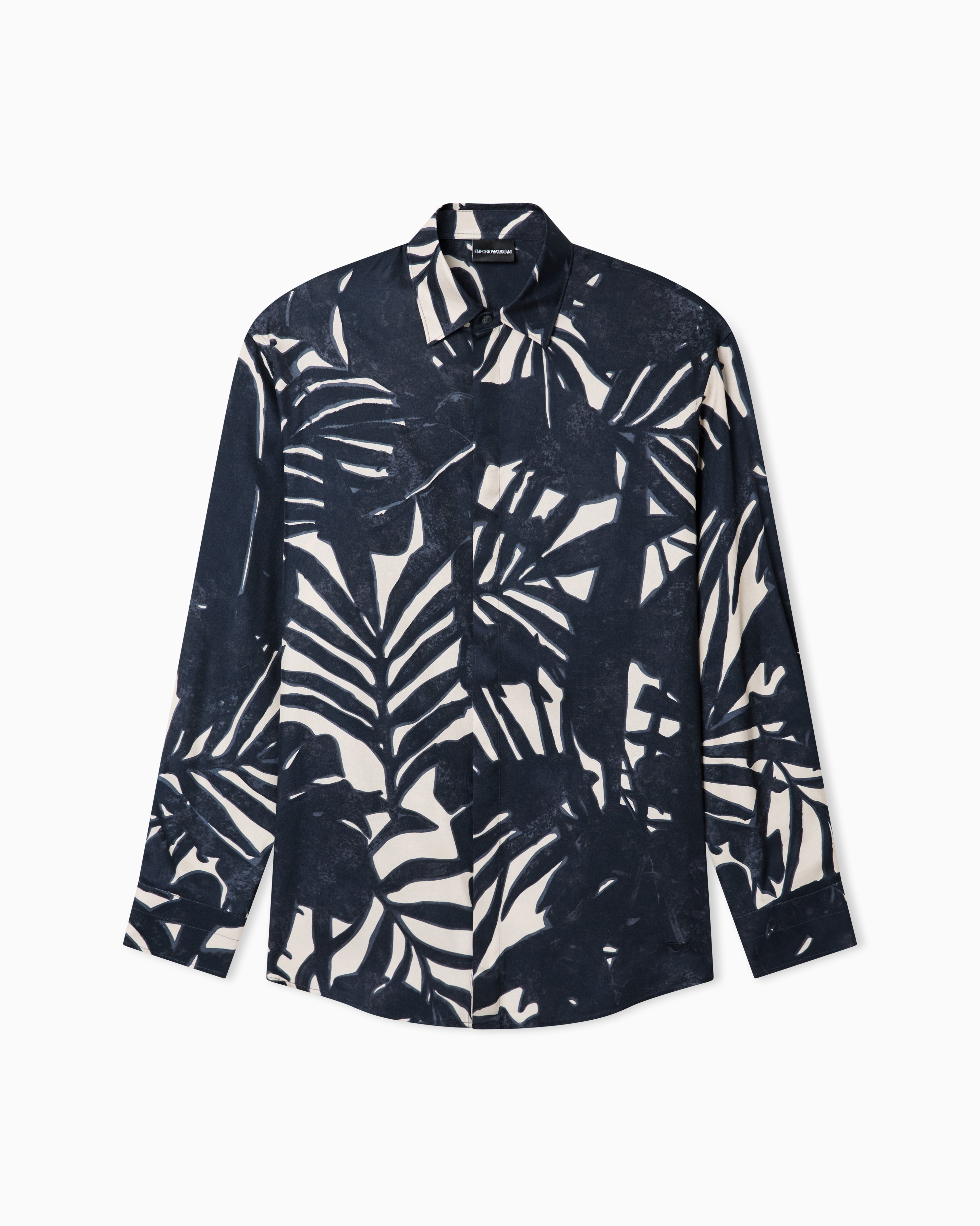 Emporio Armani Comfort-fit, fluid viscose shirt with an all-over print