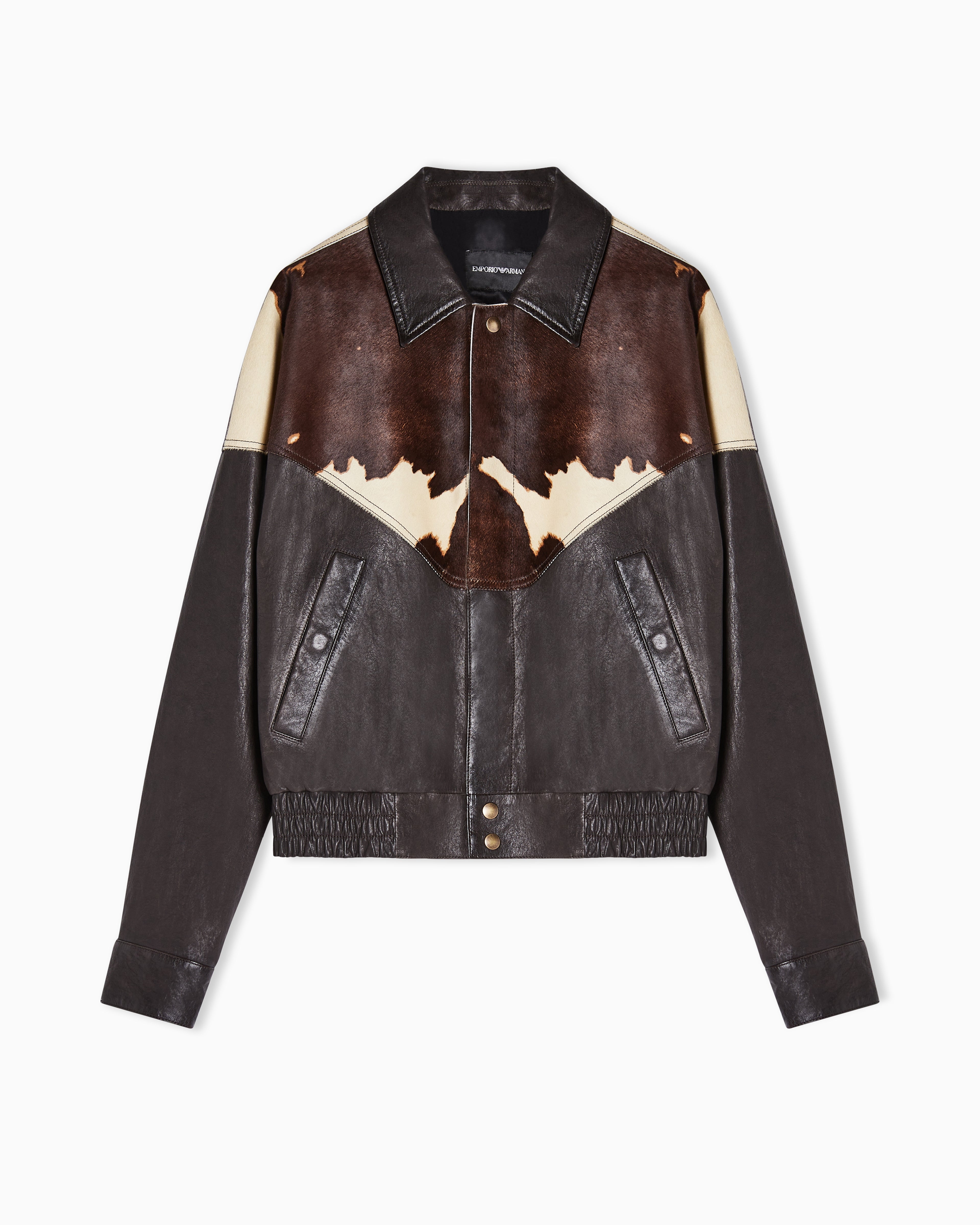 Emporio Armani Blouson jacket in washed, vegetable-tanned nappa leather with a pony skin-effect insert