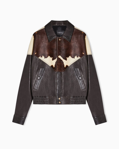 Emporio Armani Blouson jacket in washed, vegetable-tanned nappa leather with a pony skin-effect insert
