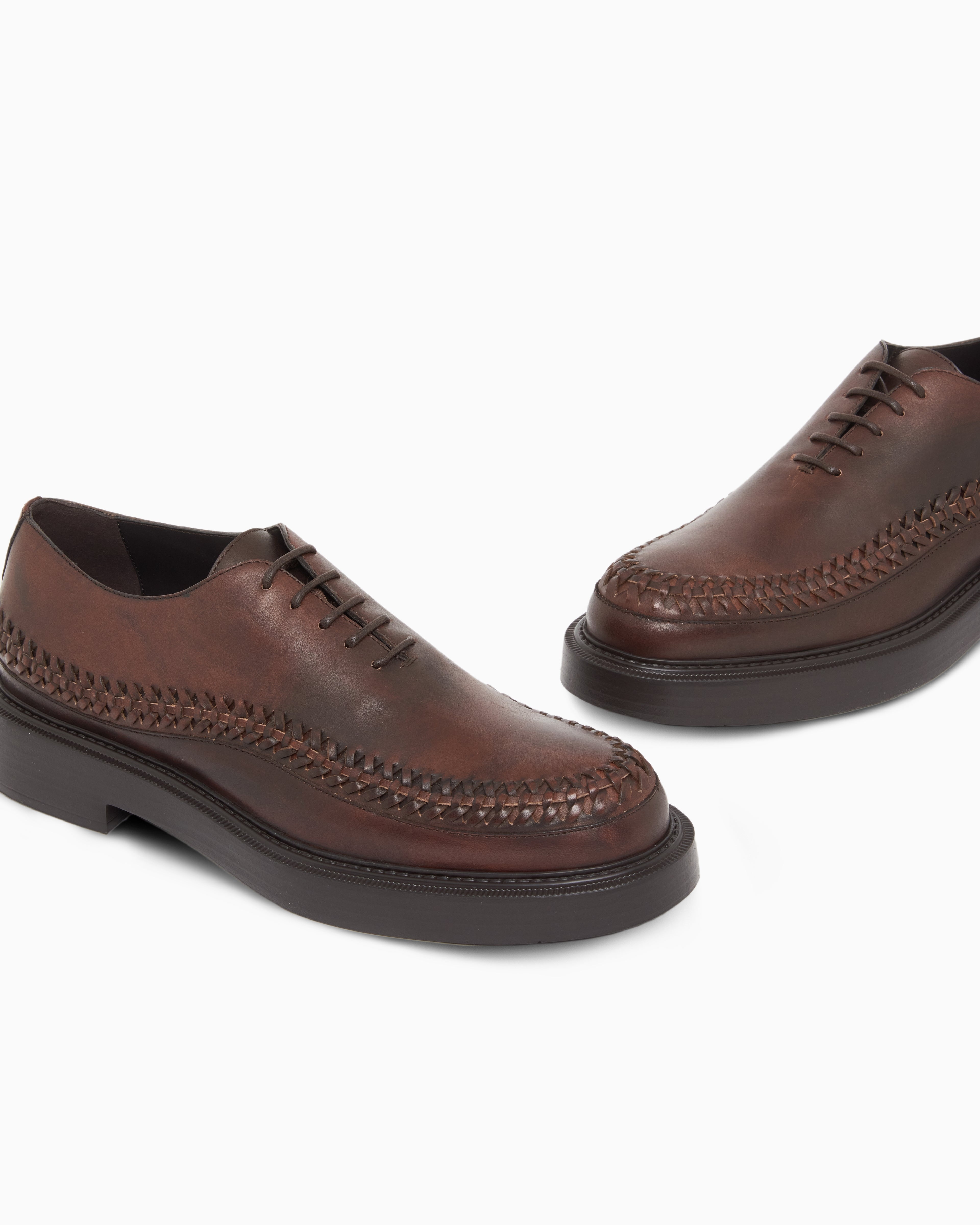 Emporio Armani Buffed Leather Lace-Ups Brown