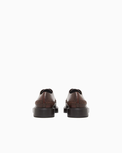 Emporio Armani Buffed Leather Lace-Ups Brown