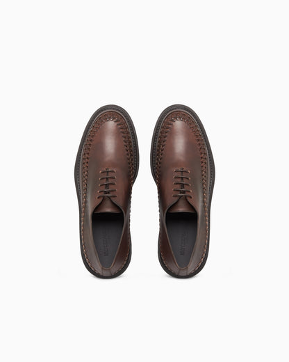 Emporio Armani Buffed Leather Lace-Ups Brown