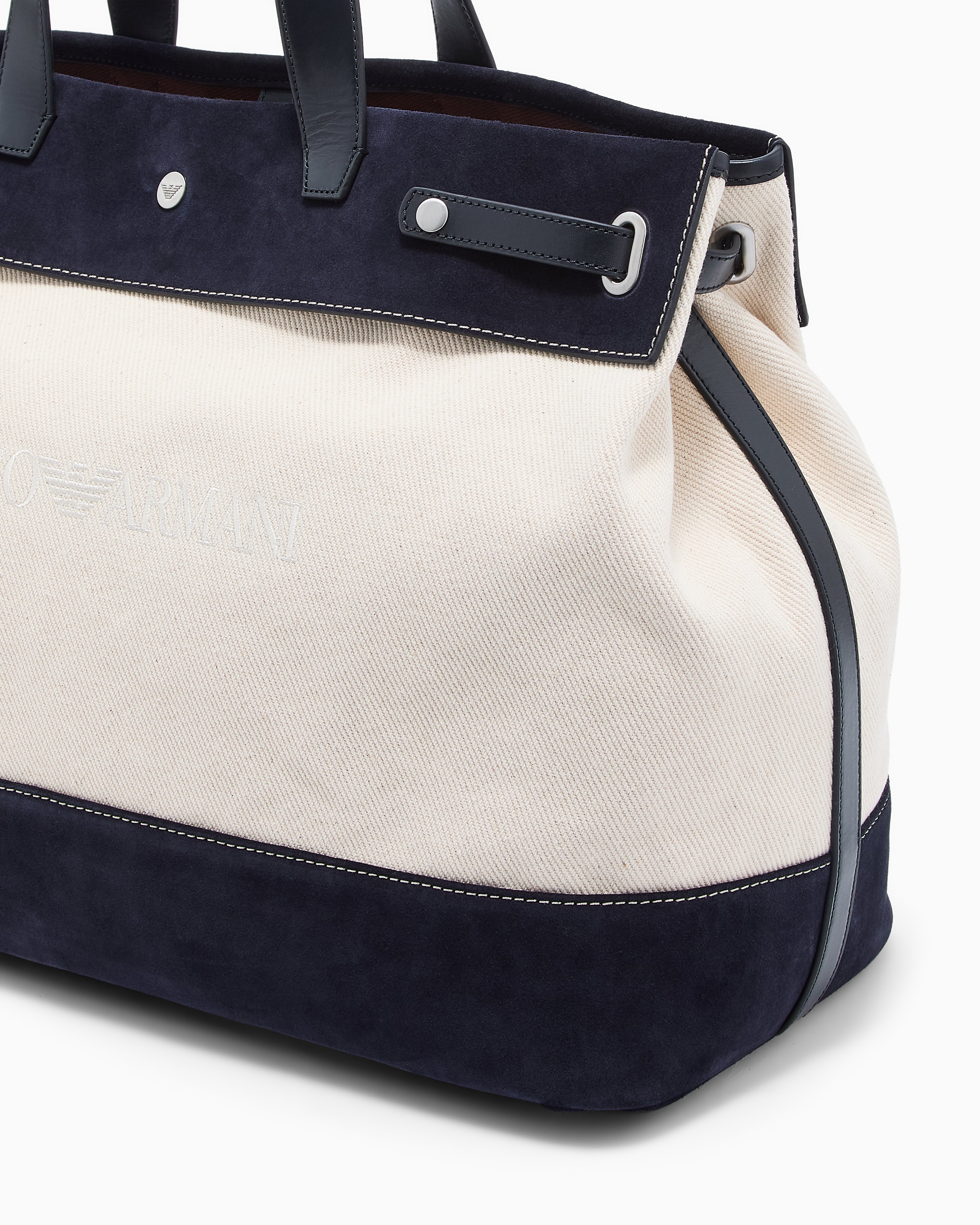 Emporio Armani Canvas shopper bag with leather details
