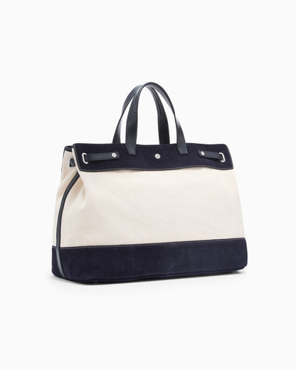 Emporio Armani Canvas shopper bag with leather details
