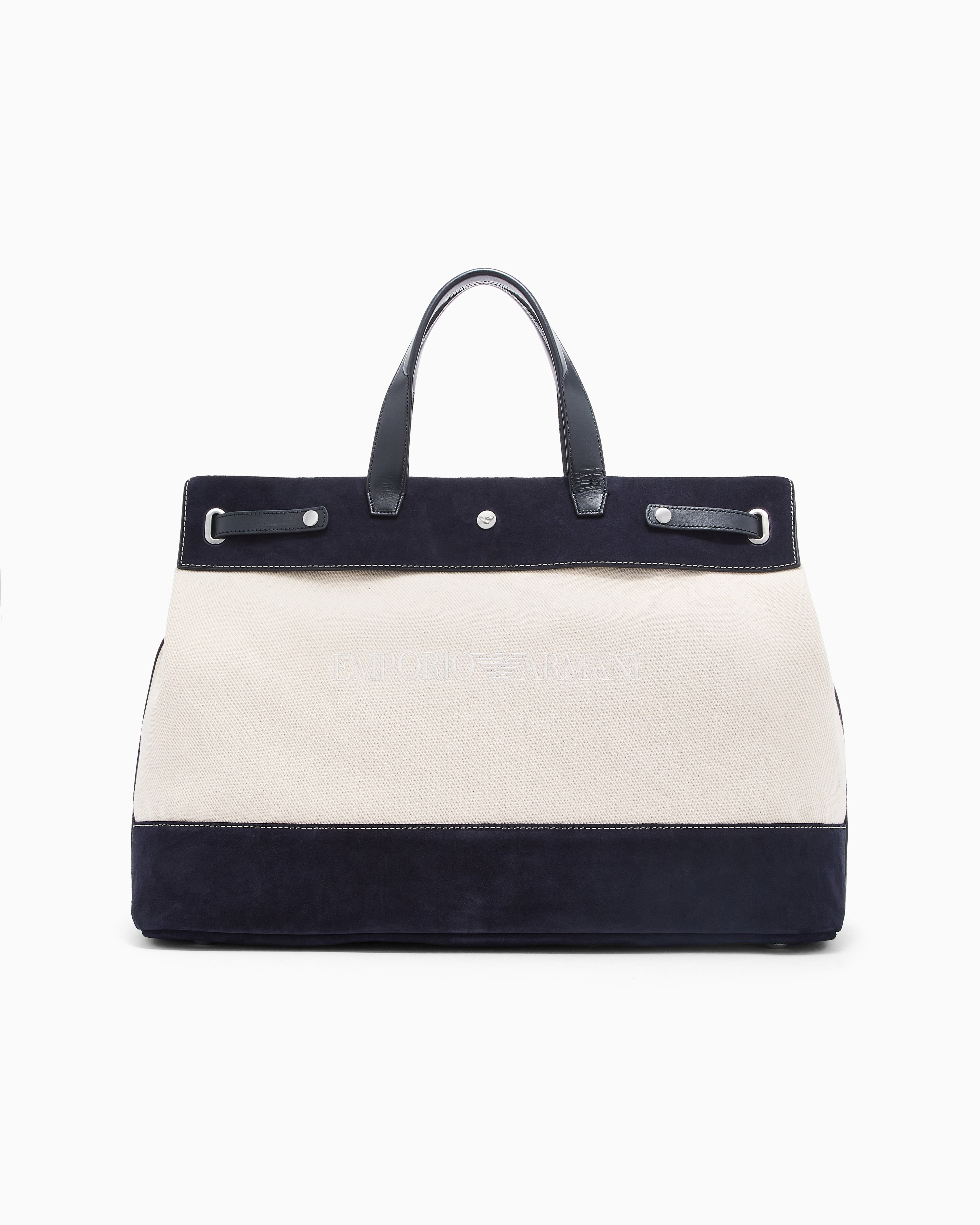 Emporio Armani Canvas shopper bag with leather details