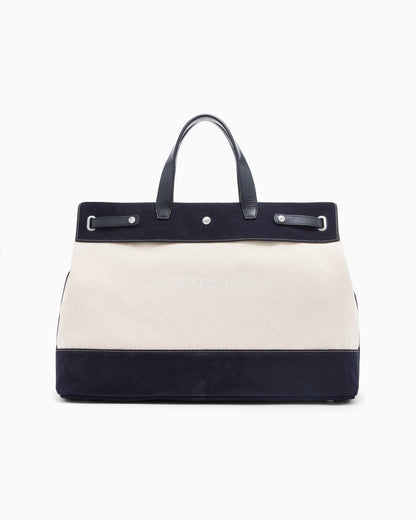 Emporio Armani Canvas shopper bag with leather details