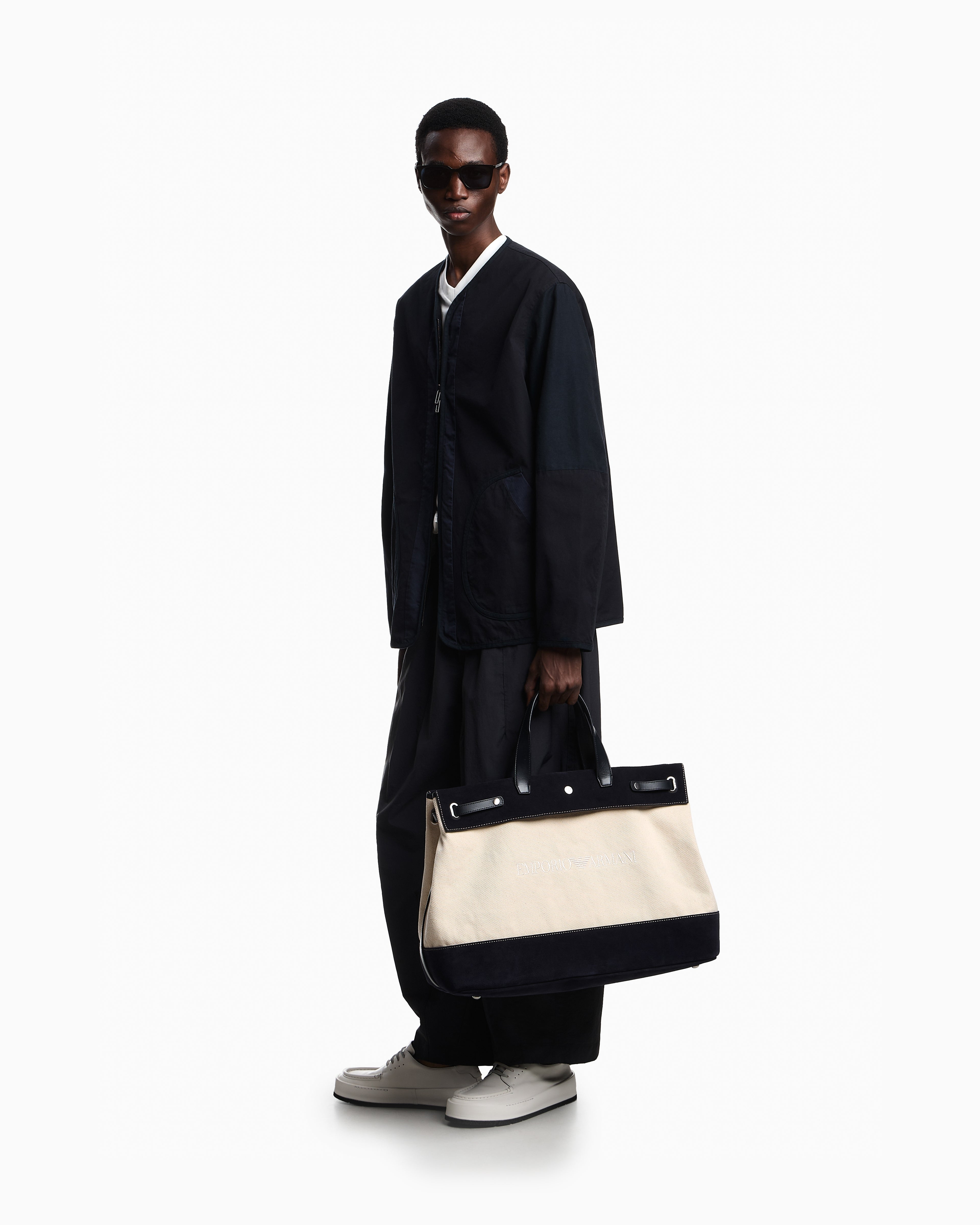 Emporio Armani Canvas shopper bag with leather details