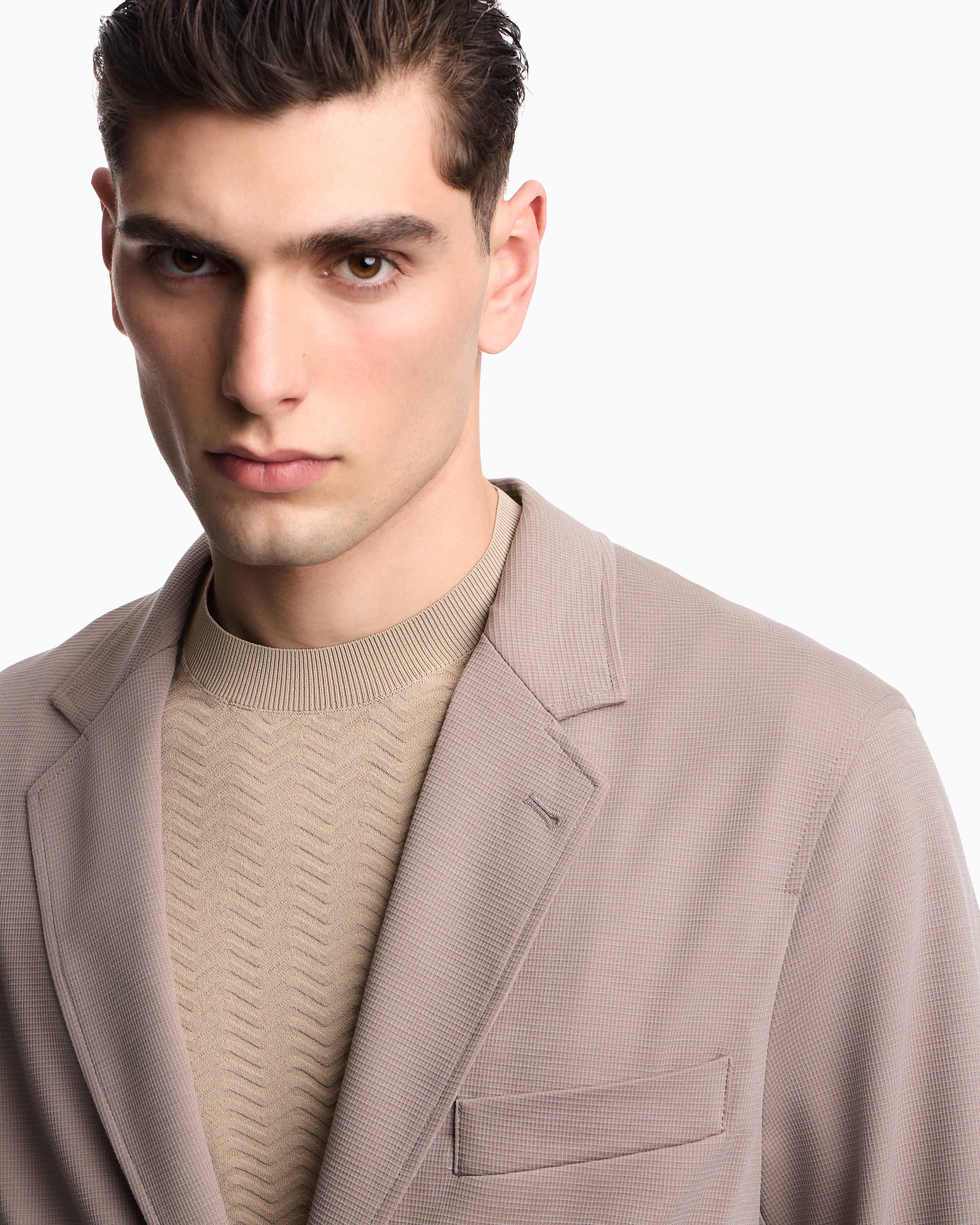 Emporio Armani Single-breasted jacket in waffle-effect armure fabric