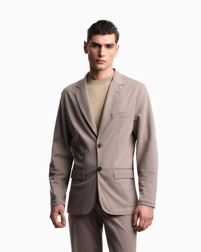 Emporio Armani Single-breasted jacket in waffle-effect armure fabric