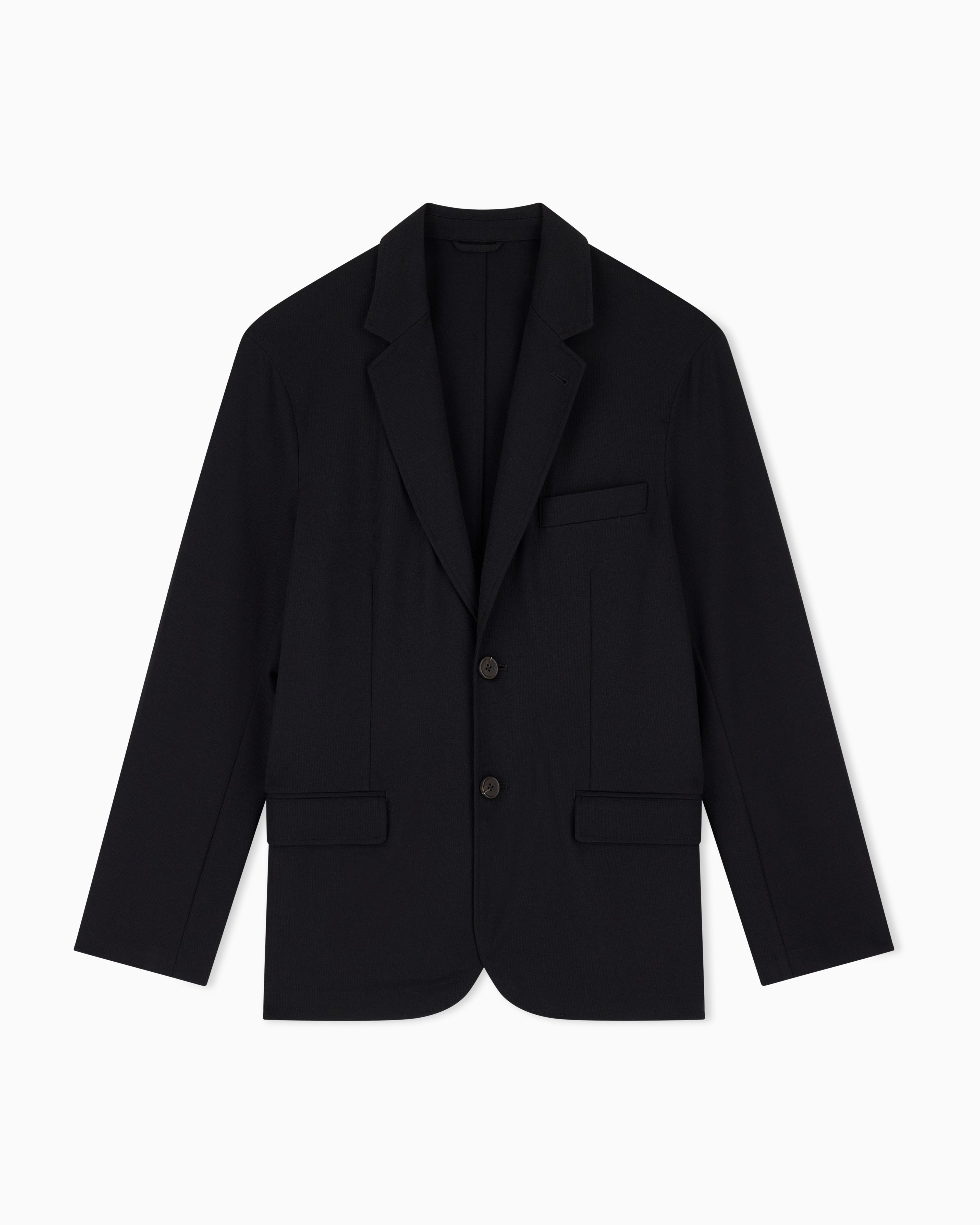 Emporio Armani Single-breasted jacket in waffle-effect armure fabric