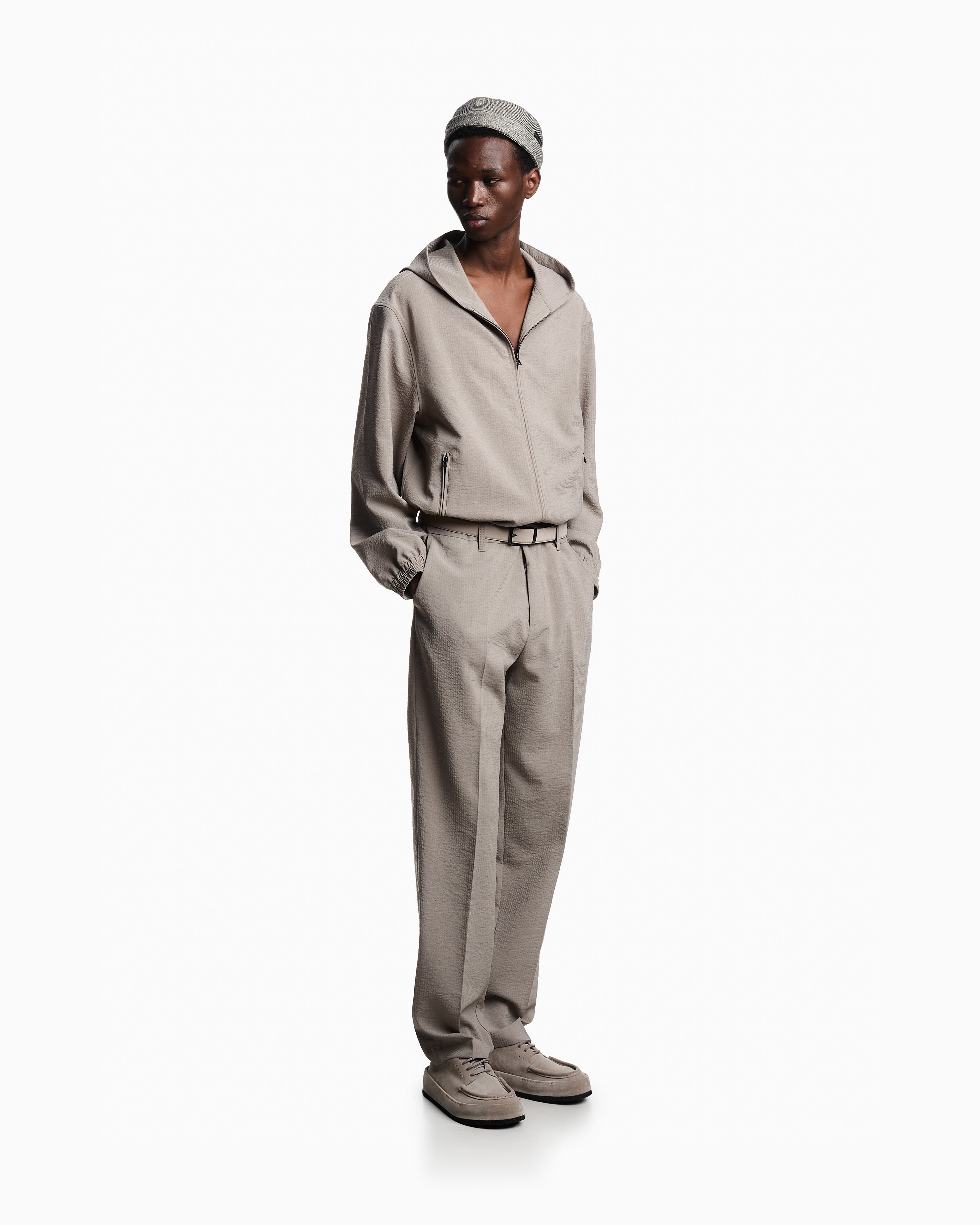 Emporio Armani Pleated technical seersucker fabric trousers