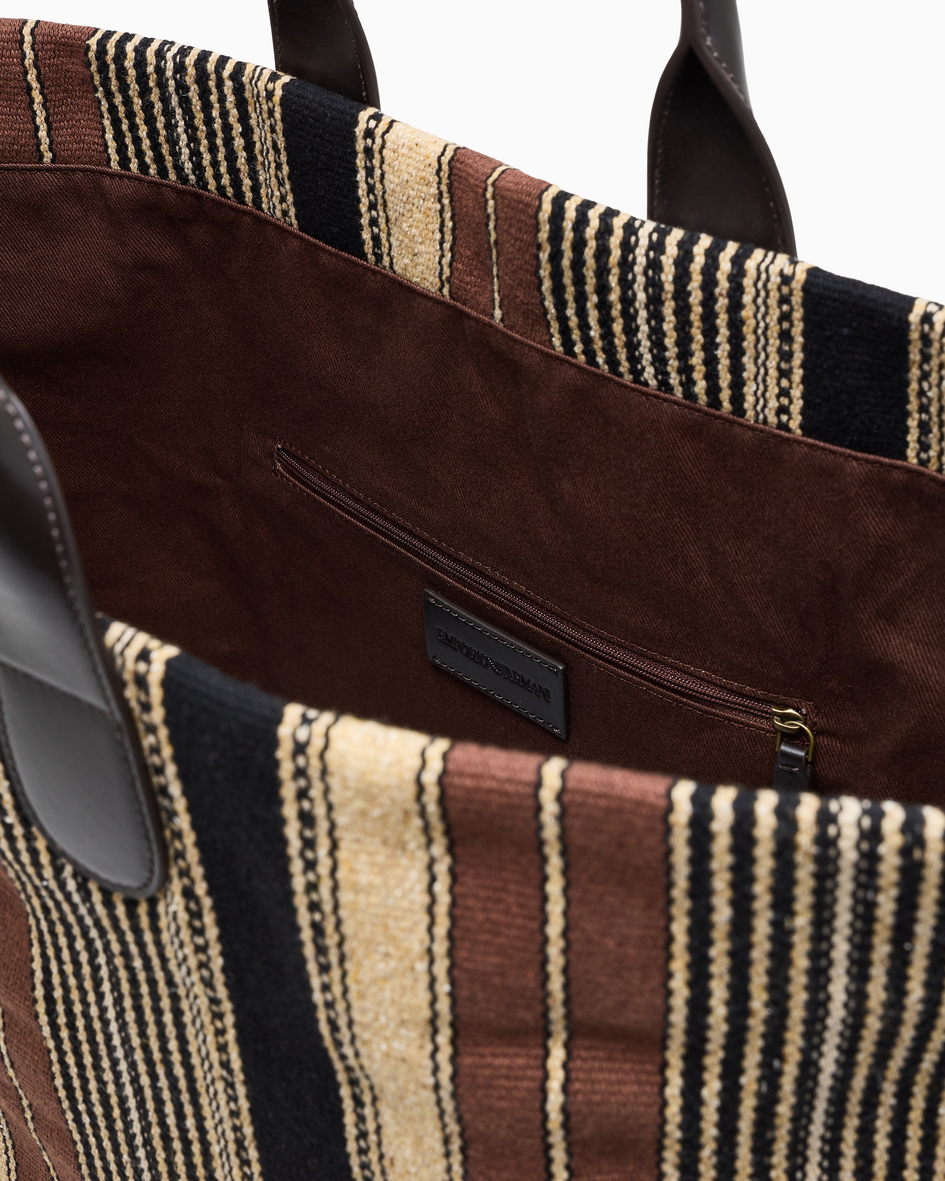 Emporio Armani Shopper bag in vertical striped fabric