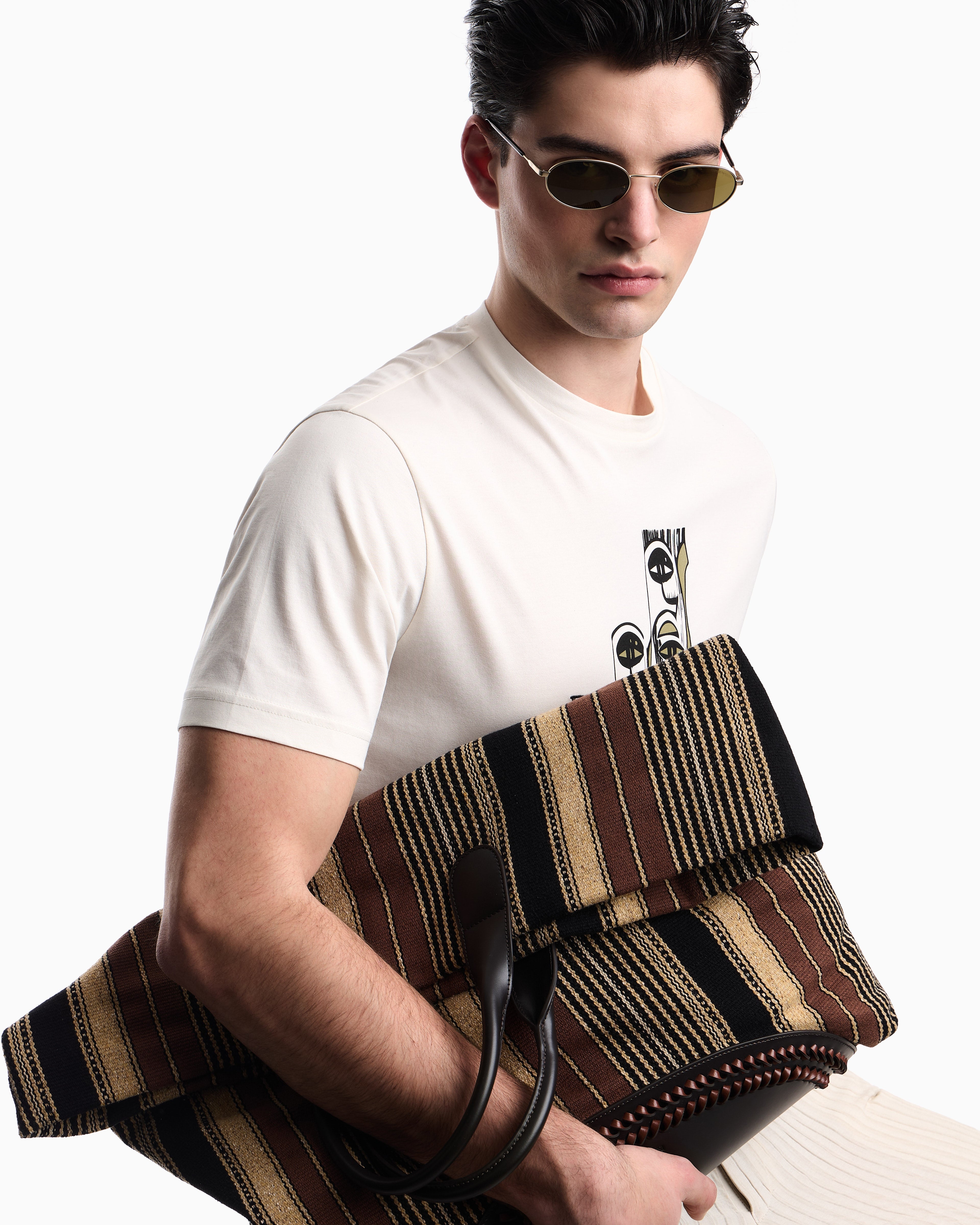 Emporio Armani Shopper bag in vertical striped fabric