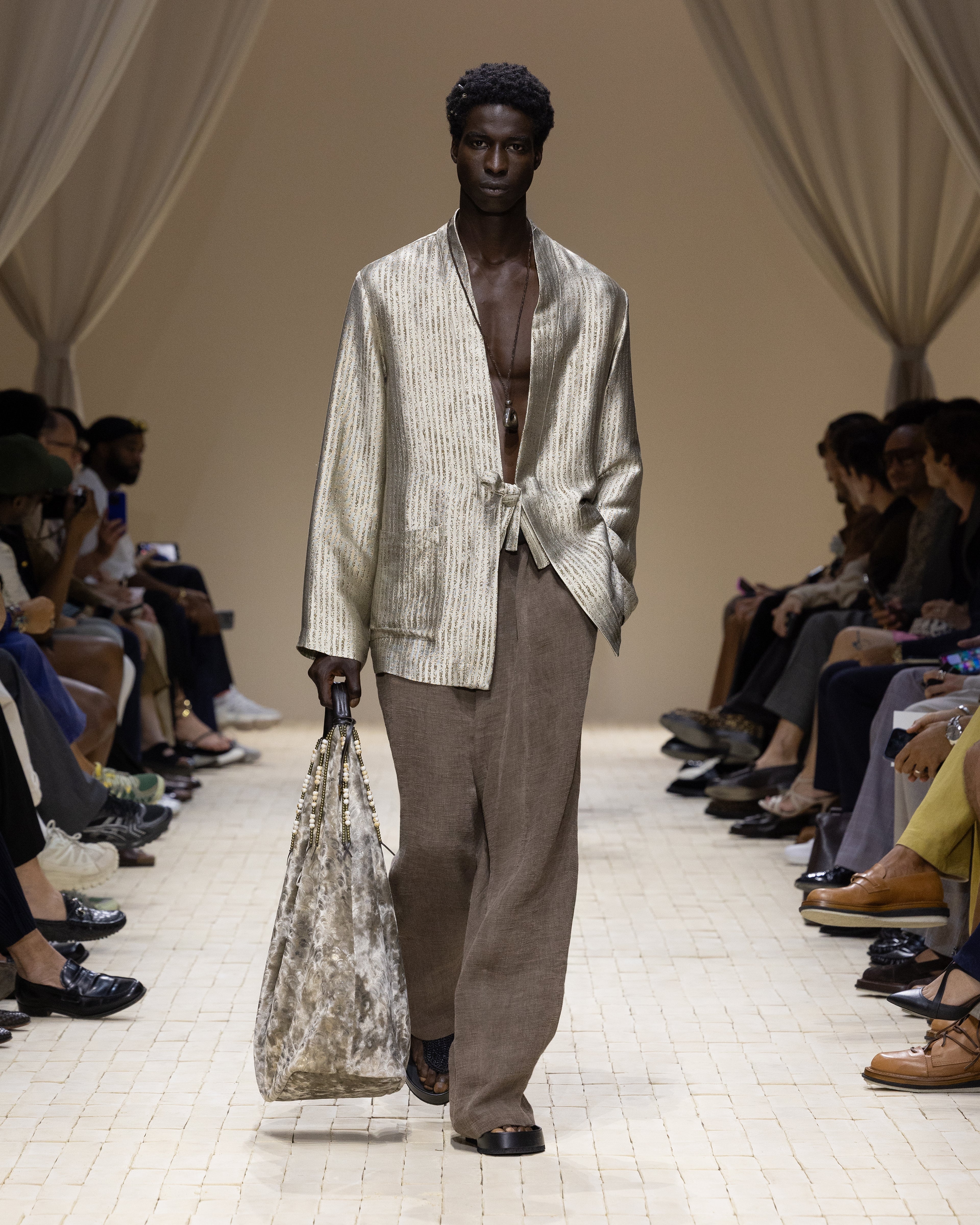 Emporio Armani Cold-dyed linen-blend slubbed gauze trousers