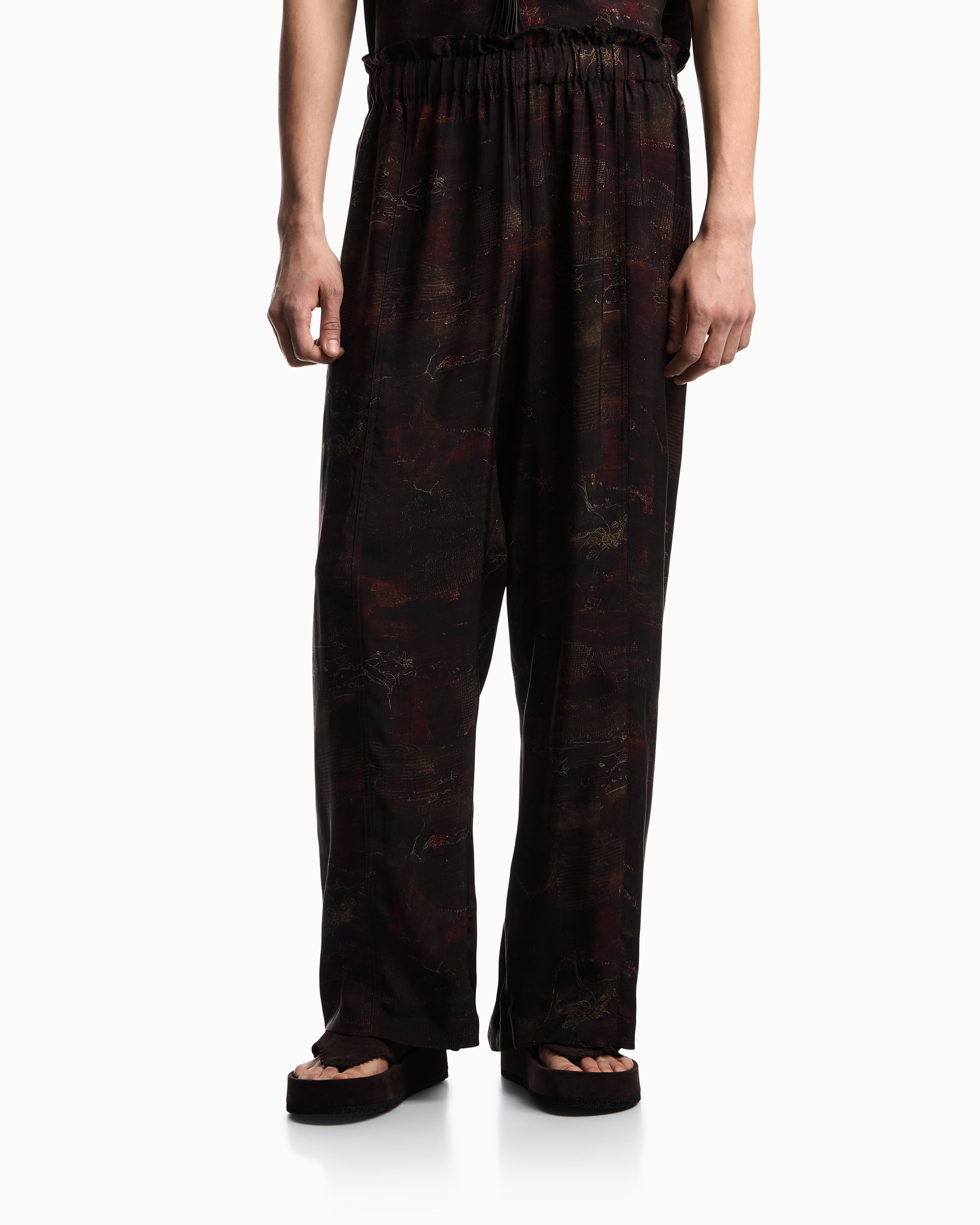 Emporio Armani Cupro twill trousers with all-over print