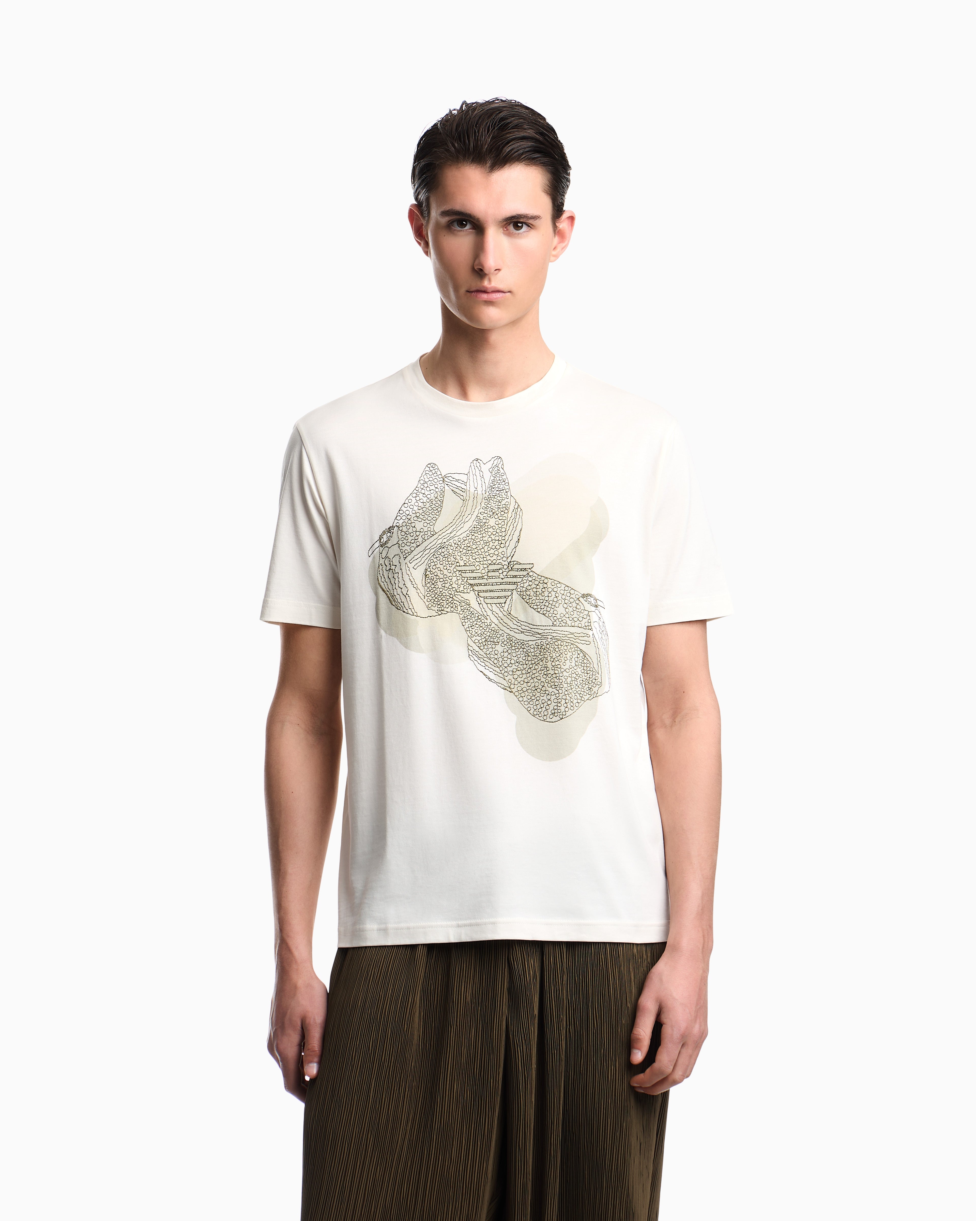 Emporio Armani Jersey T-shirt with embroidery and print