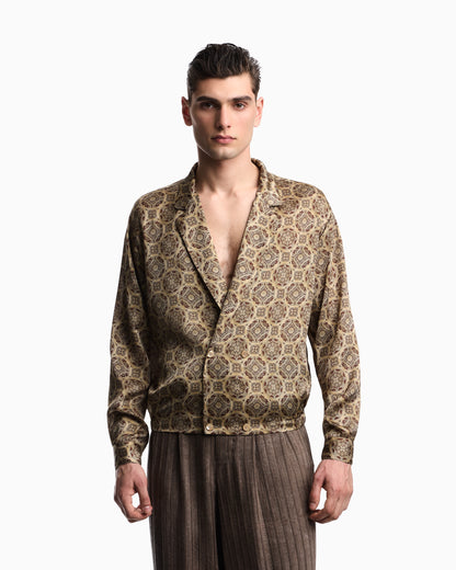 Emporio Armani Double-breasted satin shirt with all-over print