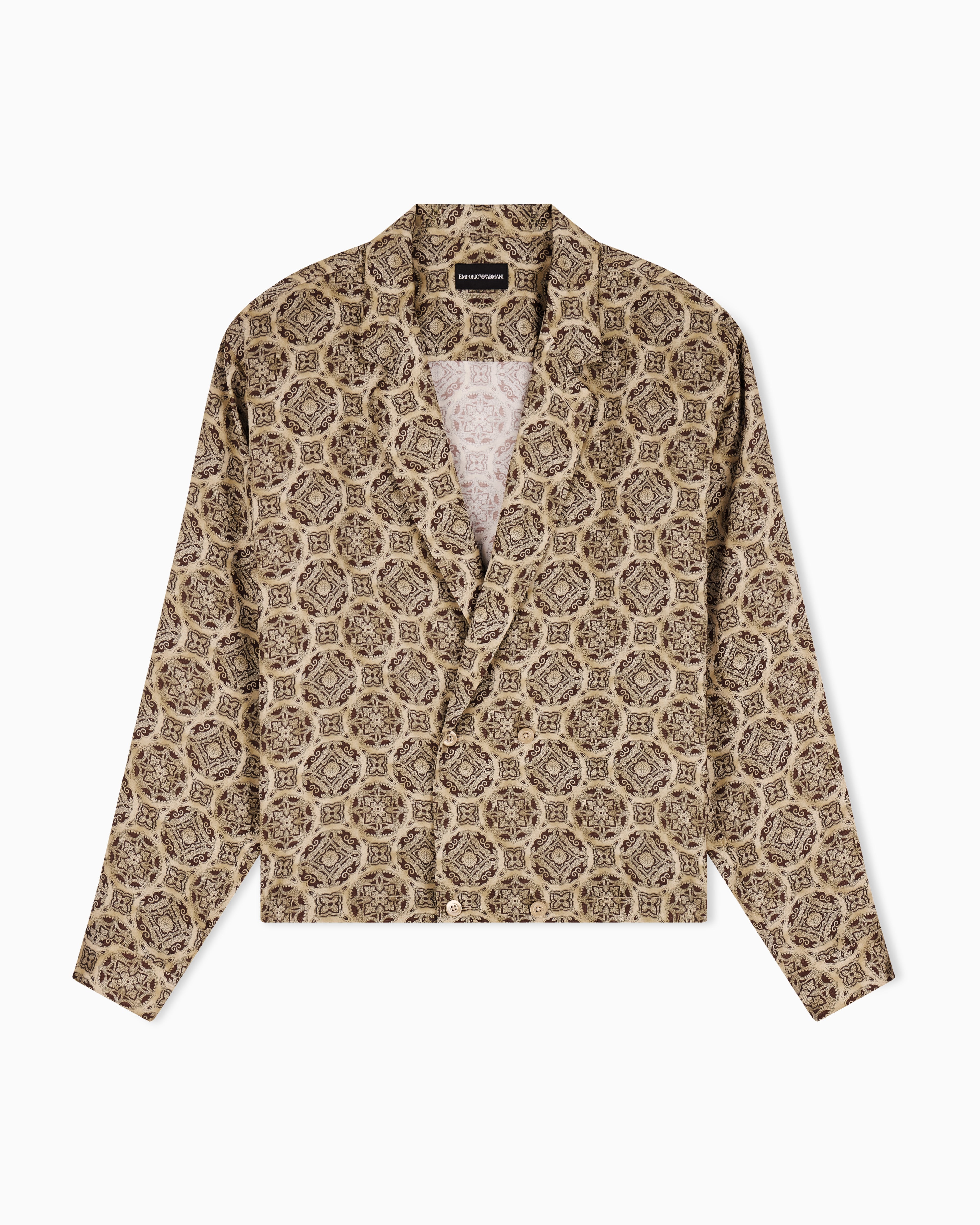 Emporio Armani Double-breasted satin shirt with all-over print