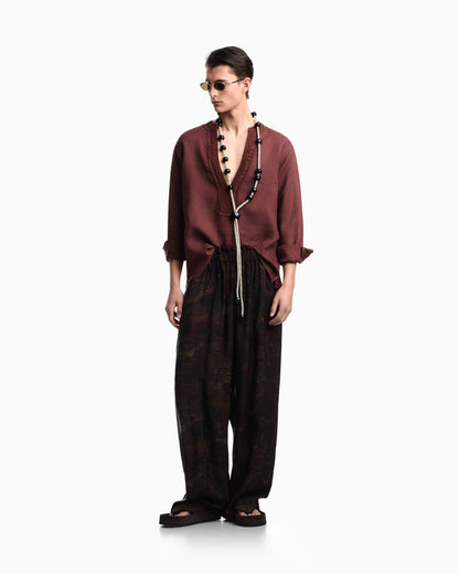 Emporio Armani Garment-dyed linen V-neck shirt with trim