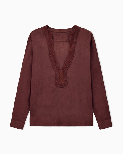 Emporio Armani Garment-dyed linen V-neck shirt with trim