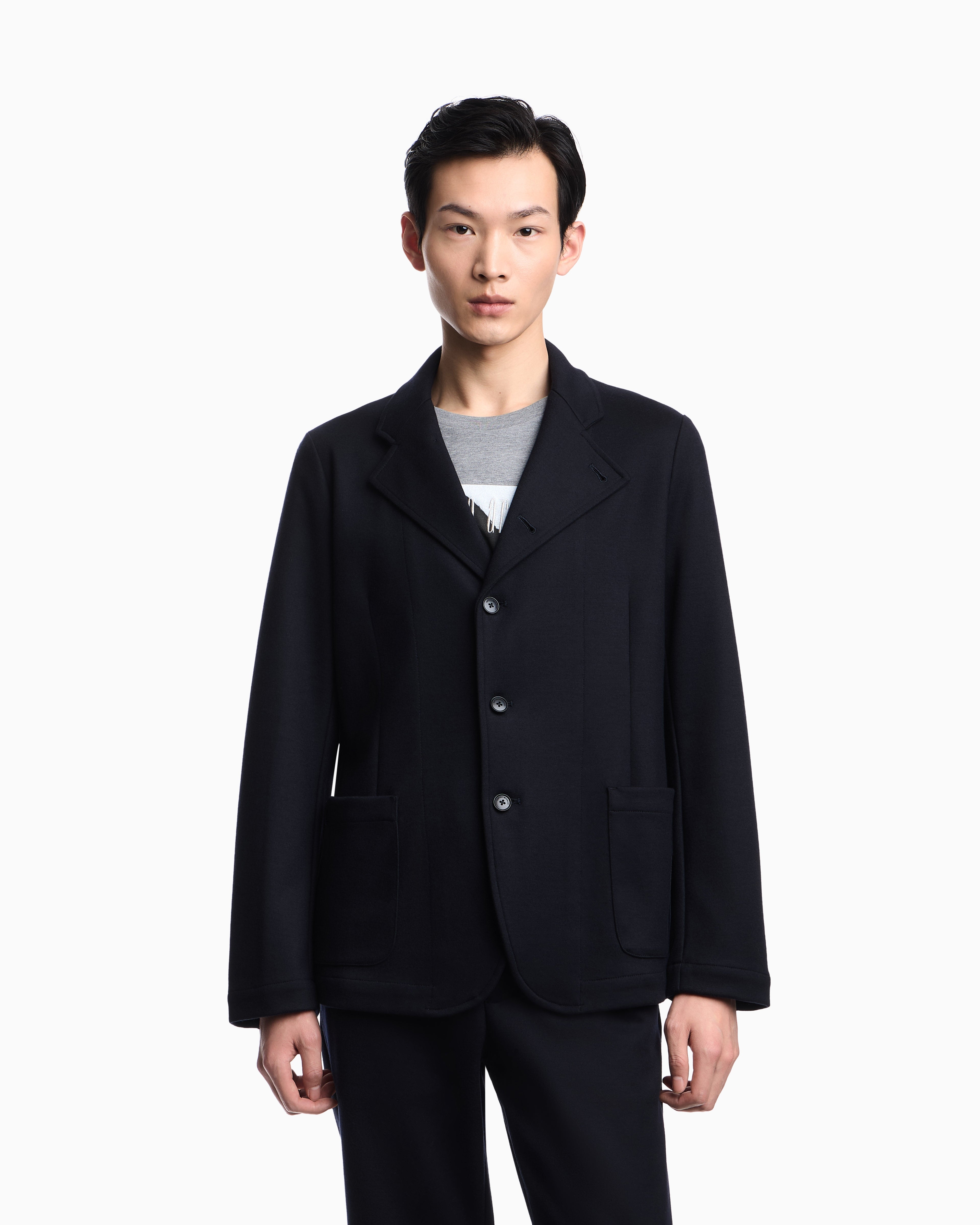Emporio Armani Icon guru-collar wool-blend jacket with off-centre fastening