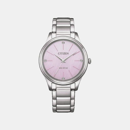 Citizen Women Solar Pink Dial Analog Stainless Steel Watch Em1220-58X
