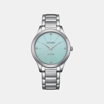 Citizen Women Solar Blue Dial Analog Stainless Steel Watch Em1220-58Y