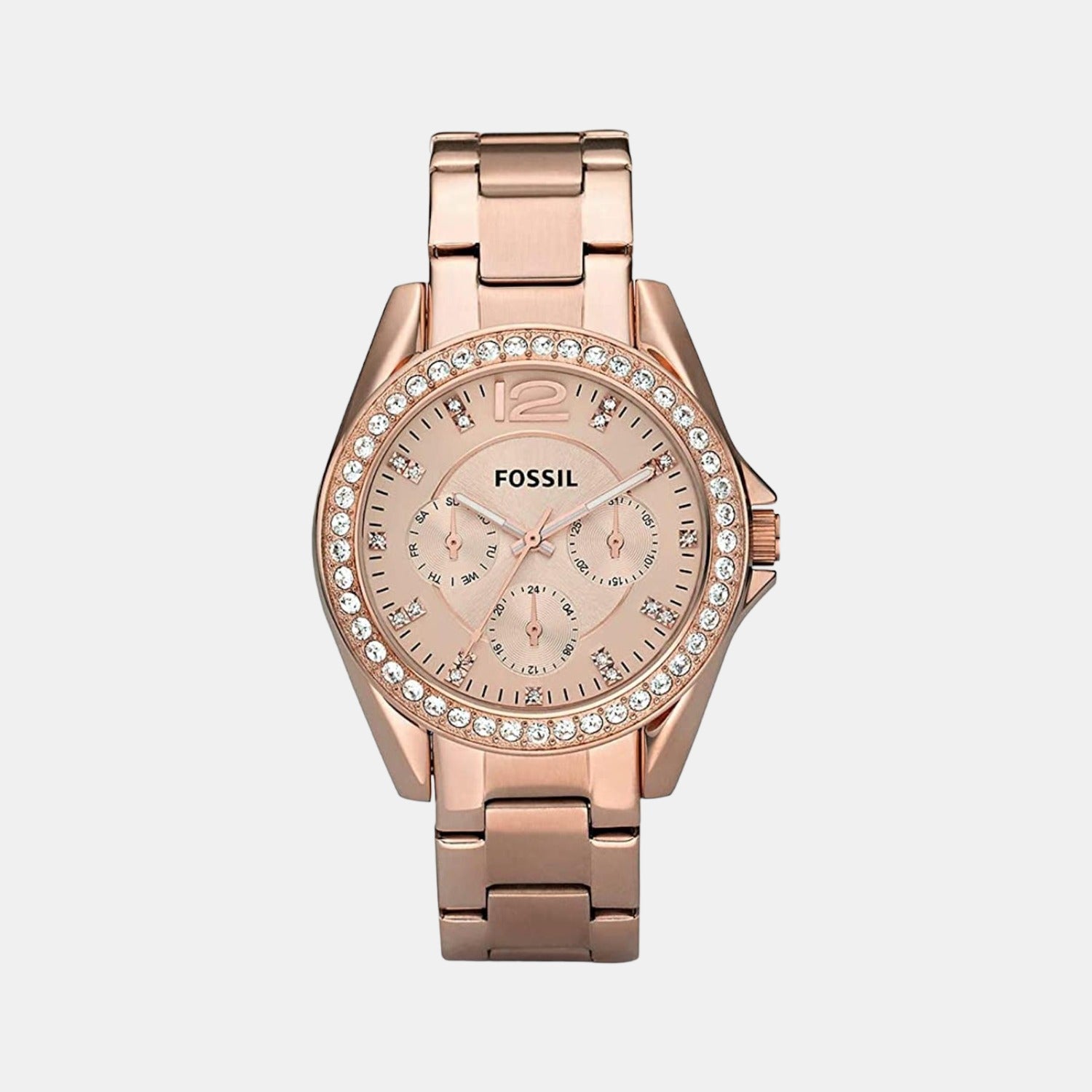 Fossil Riley Women Quartz Pink Dial Chronograph Stainless Steel Watch Es2811