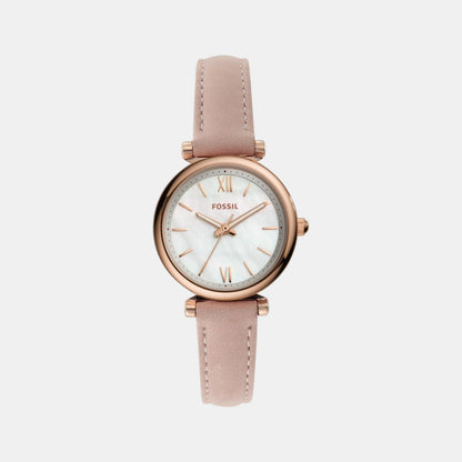 Fossil Carlie Women Quartz Mother Of Pearl Dial Analog Leather Watch Es4699