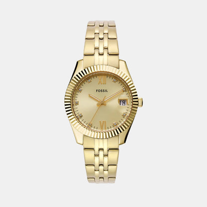 Fossil Scarlette Women Quartz Gold Dial Analog Stainless Steel Watch Es5338