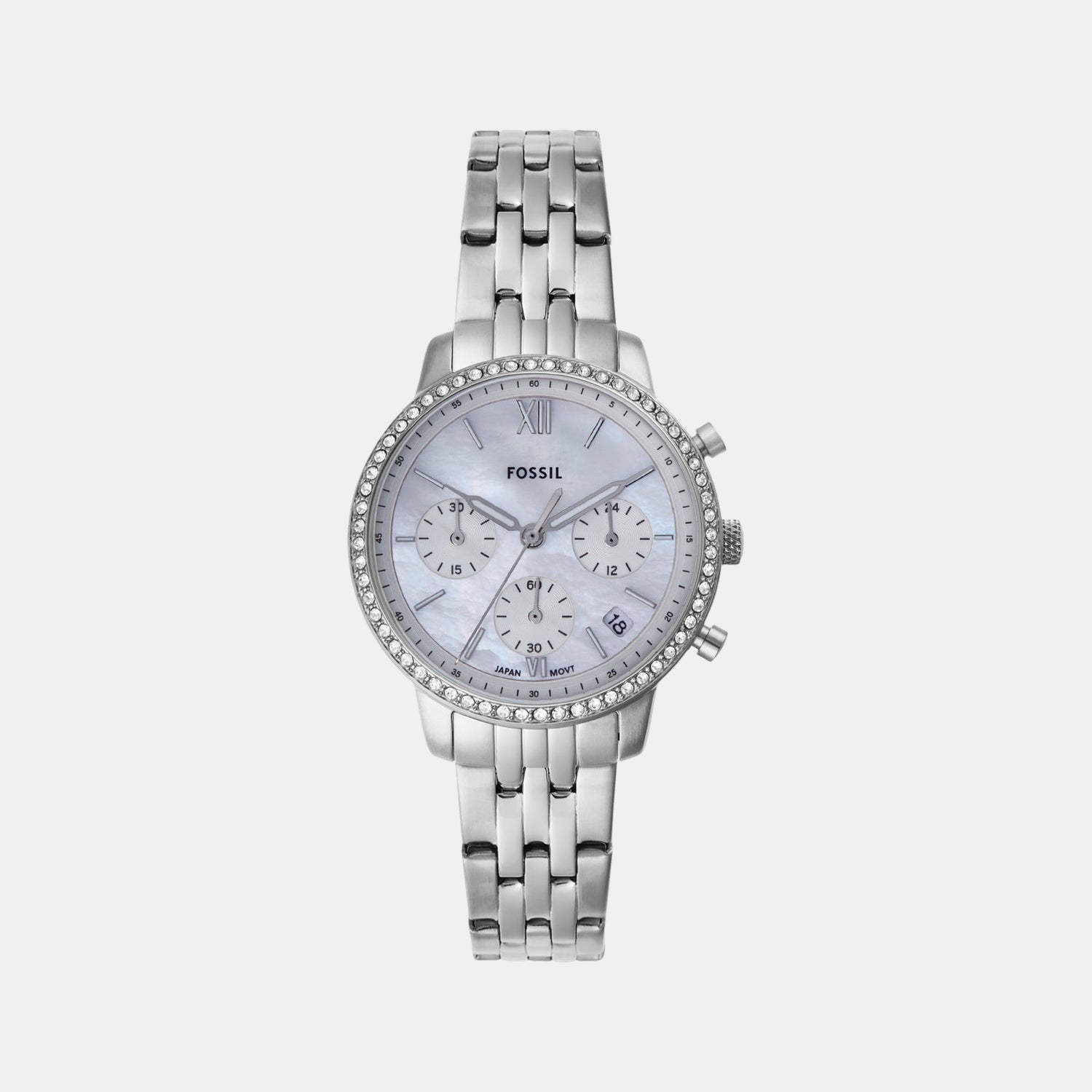Fossil Neutra Women Quartz White Dial Chronograph Stainless Steel Watch Es5357