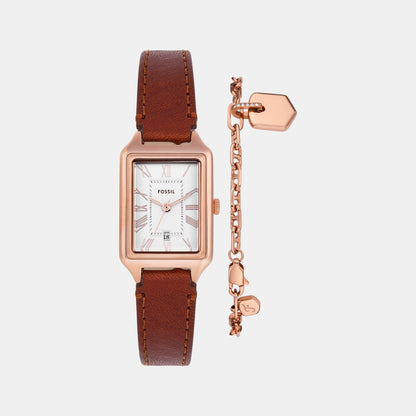 Fossil Raquel Women Quartz White Dial Analog Leather Watch Es5377Set