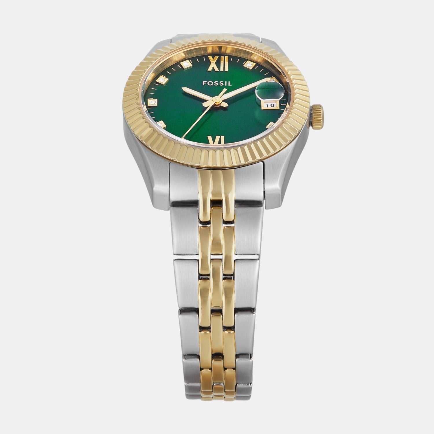 Fossil Scarlette Women Quartz Green Dial Analog Stainless Steel Watch Es5388