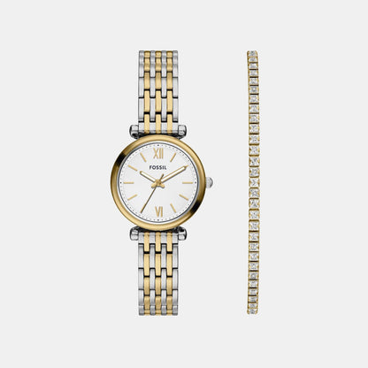 Fossil Carlie Women Quartz Silver Dial Analog Stainless Steel Watch Es5450Set