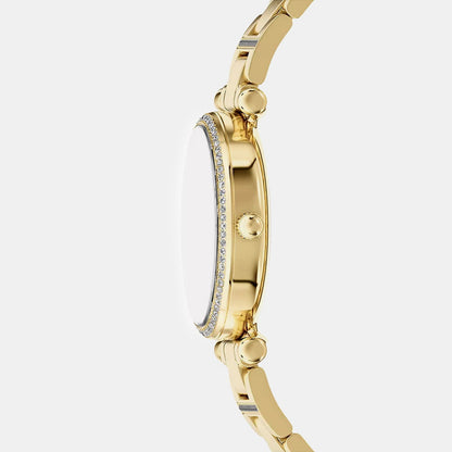 Fossil Carlie Women Quartz Gold Dial Analog Stainless Steel Watch Es5465