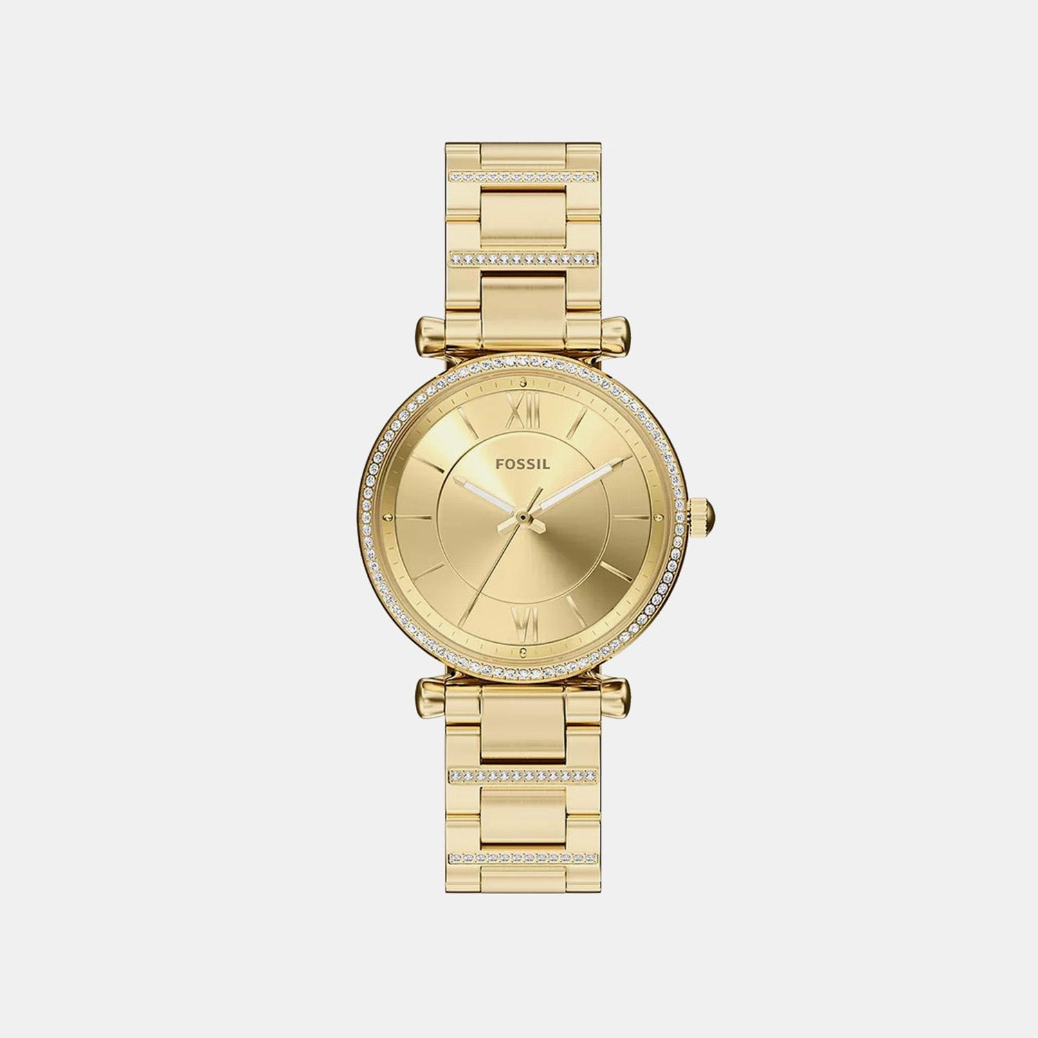 Fossil Carlie Women Quartz Gold Dial Analog Stainless Steel Watch Es5465