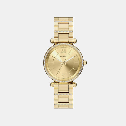 Fossil Carlie Women Quartz Gold Dial Analog Stainless Steel Watch Es5465