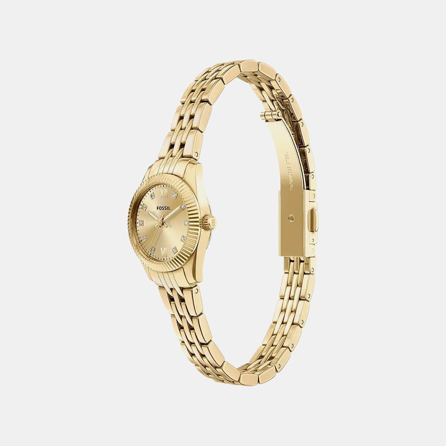 Fossil Scarlette Women Quartz Gold Dial Analog Stainless Steel Watch Es5474