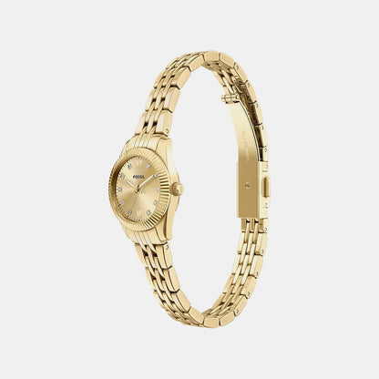 Fossil Scarlette Women Quartz Gold Dial Analog Stainless Steel Watch Es5474