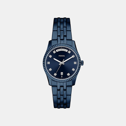 Fossil Scarlette Women Quartz Blue Dial Analog Stainless Steel Watch Es5476