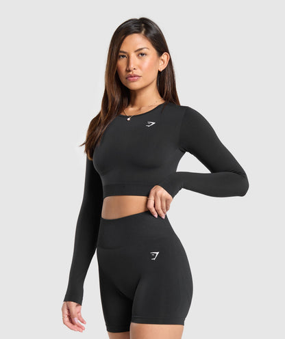 Women's Gymshark Everyday Seamless Long Sleeve Crop Top Black