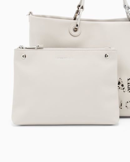 Emporio Armani MyEA medium shopper bag in nappa leather with a zebra-striped logo