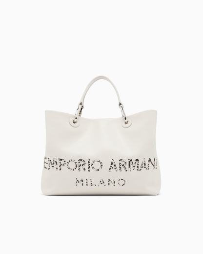 Emporio Armani MyEA medium shopper bag in nappa leather with a zebra-striped logo