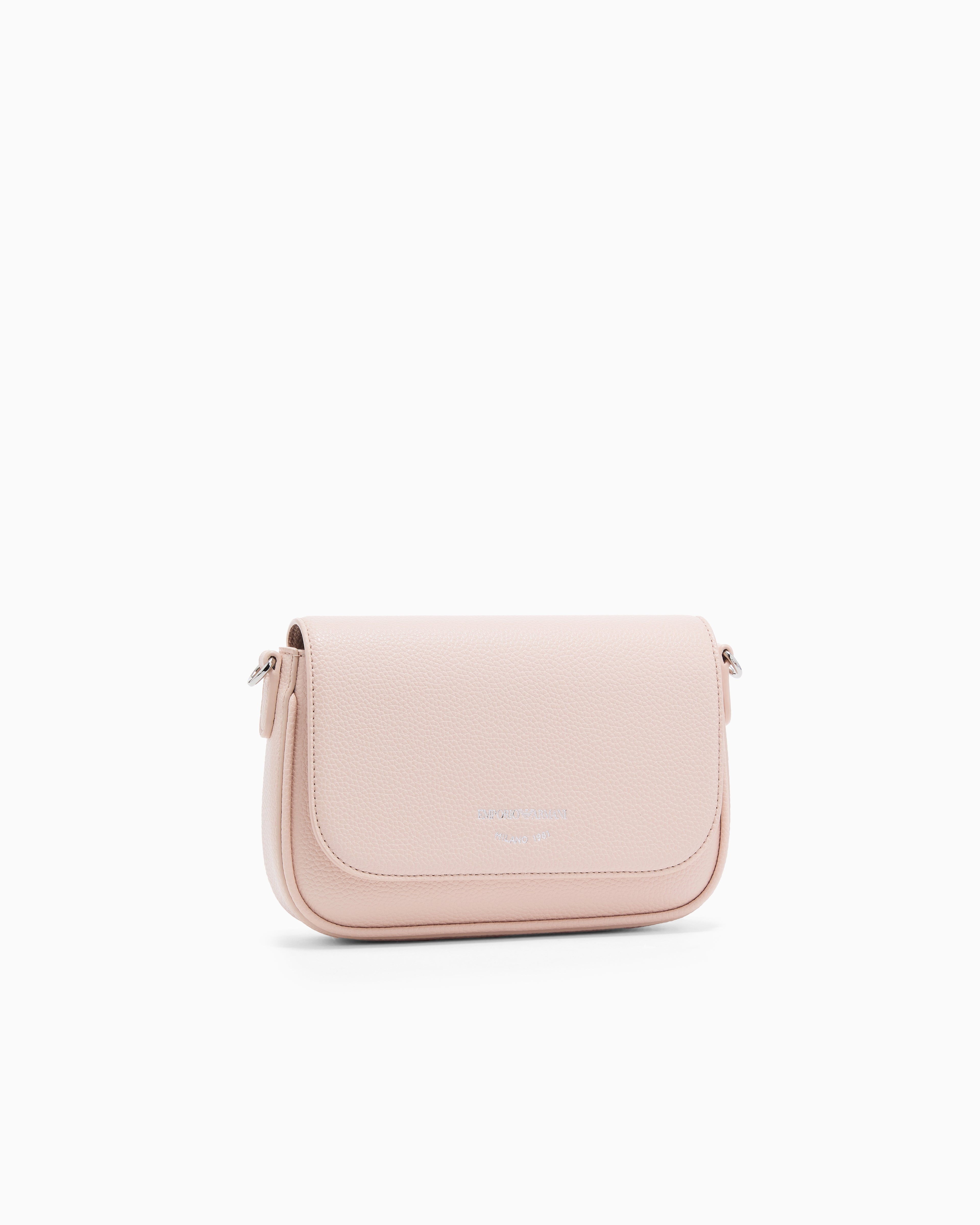 Emporio Armani Wallet on chain with pebbled texture and adjustable strap
