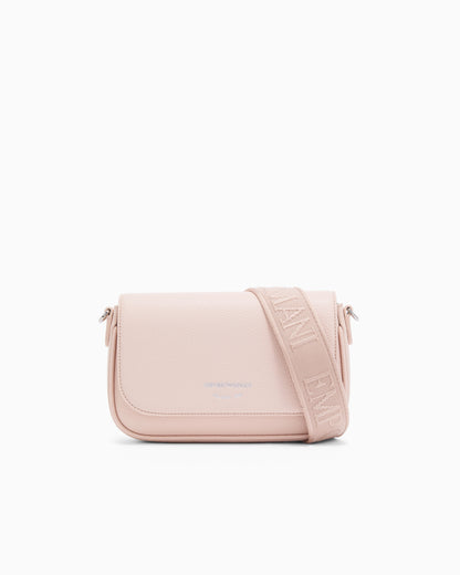 Emporio Armani Wallet on chain with pebbled texture and adjustable strap