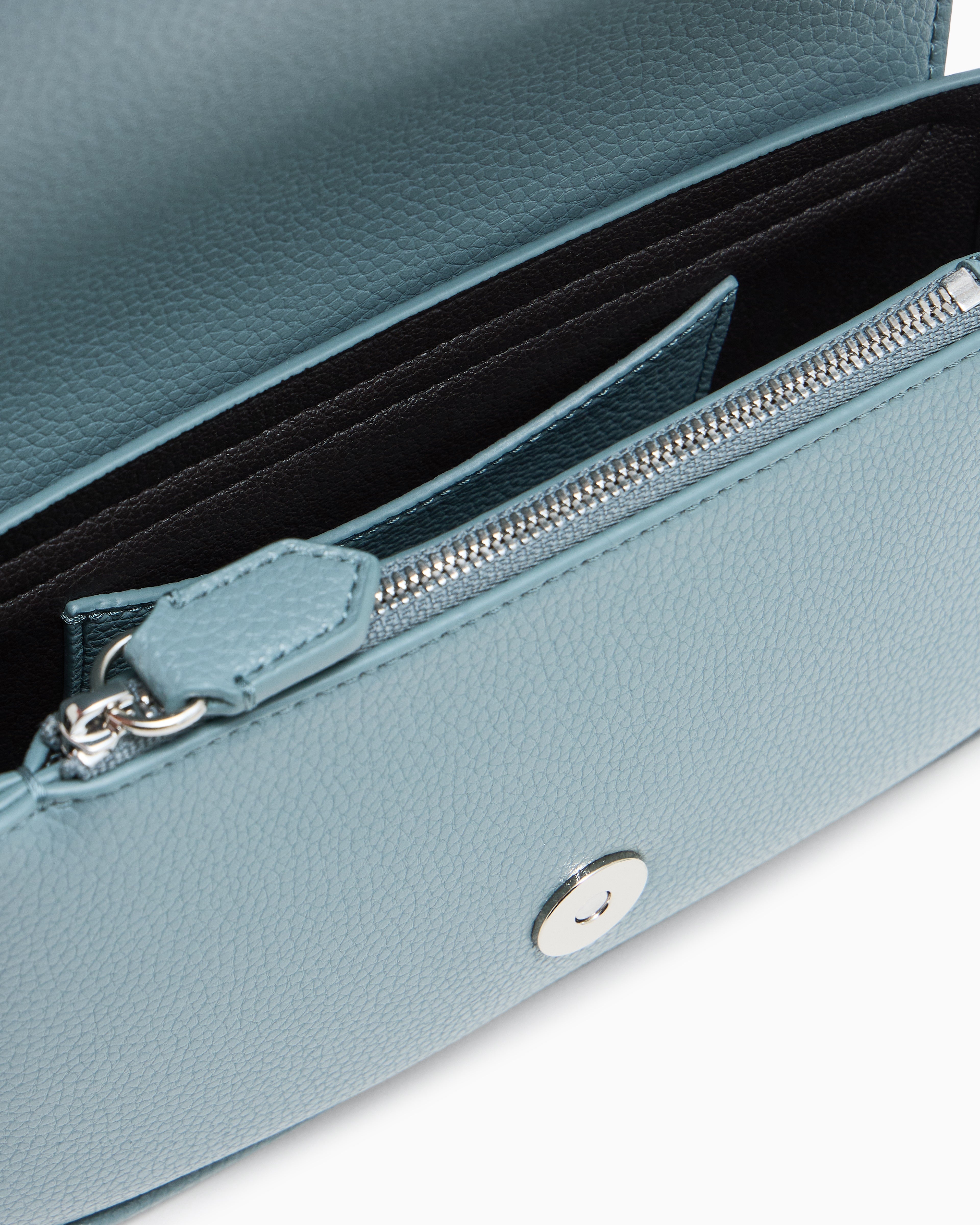 Emporio Armani Wallet on chain with pebbled texture and adjustable strap