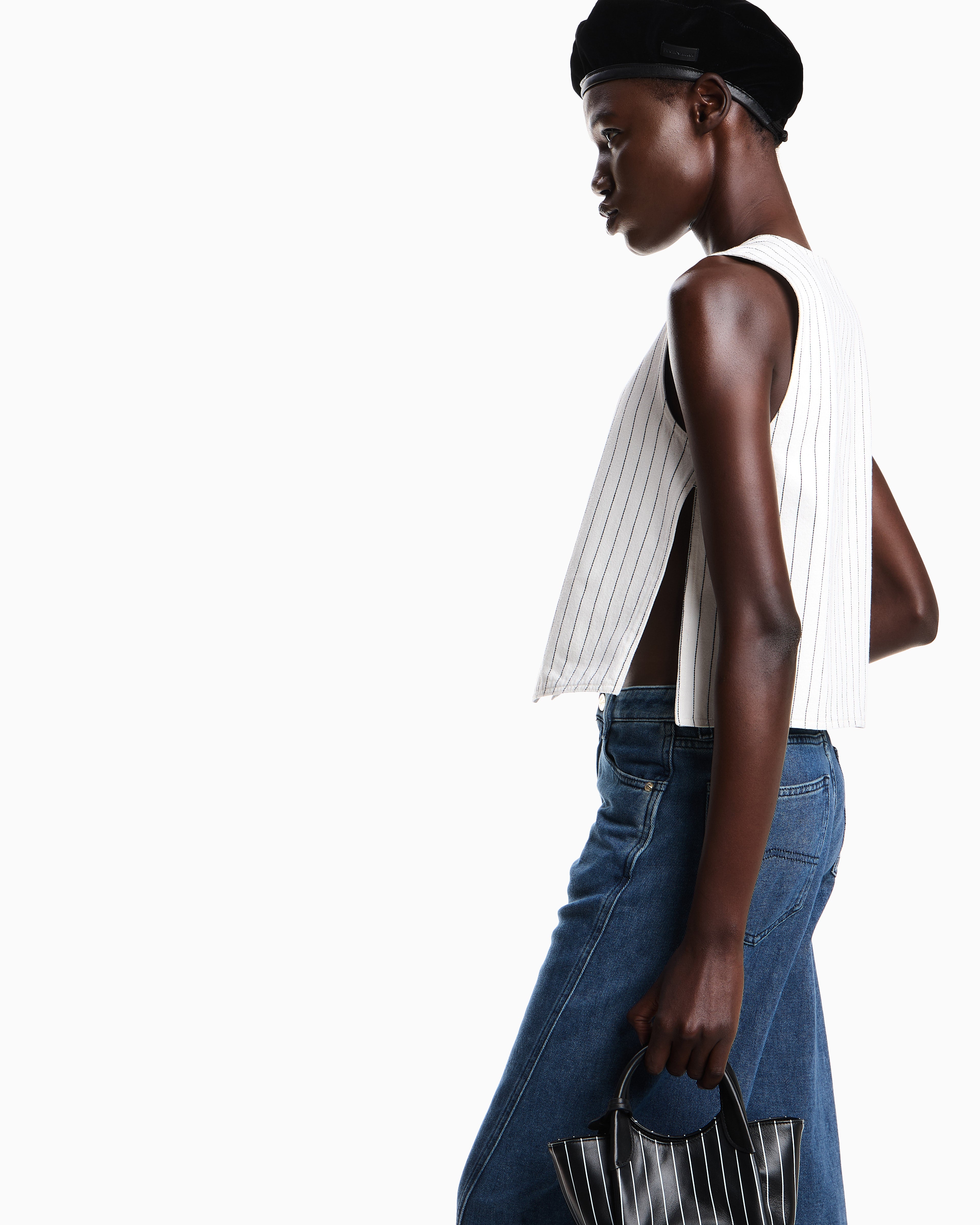 Emporio Armani Single-breasted waistcoat in garment-dyed striped bull